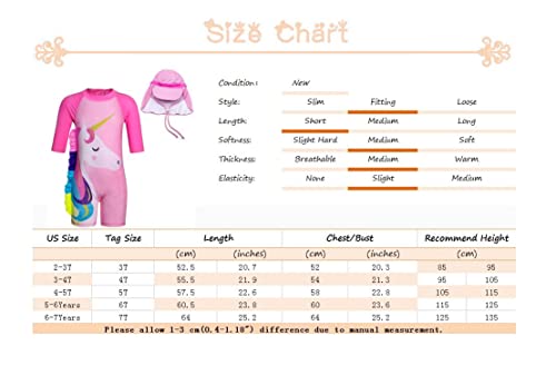 AmzBarley Girls Unicorn Rash Guard One Piece Swimsuit Bathing Suit UPF 50+ Sunsuit Swimwear 2-7 Years2
