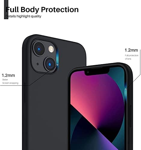 Apple iPhone 13 Kılıf 6.1 ile Uyumlu, Uruchi İnce Sıvı Silikon 3 Katmanlı Tam Kaplamalı Yumuşak Jel Kauçuk Kılıf Kapak 6.1 inç, Siyah - Görsel 5