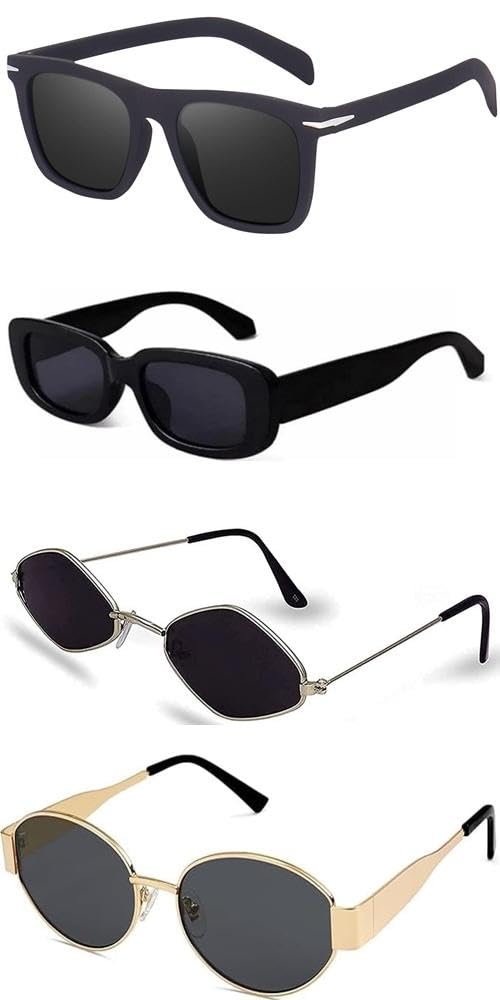 sheomy Unisex Combo offer pack of 4 shades glasses Cat Eye Sunglasses Rectangle Retro Vintage Narrow Women::Men Small Narrow Square Sun Glasses Combo offer pack of 4 ACAT-190-picture-54