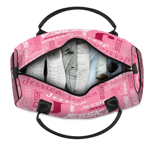 Personalized Name Sport Duffel Bags, Custom Overnight Weekender Bag Sleepover Bags Workout Bag for Cheer Dance Gymnastics, Pink4