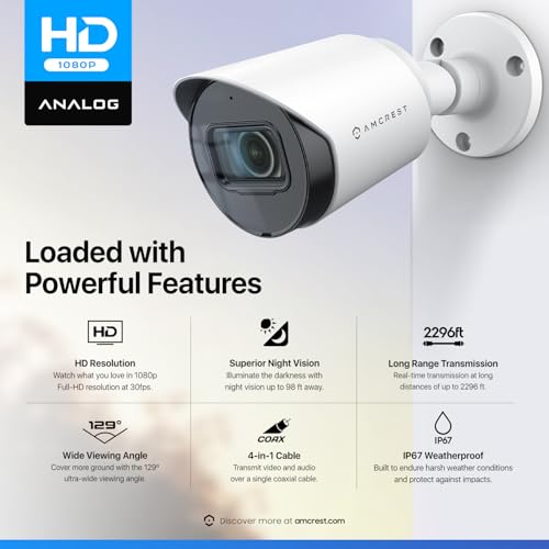 Amcrest Full HD 1080P Bullet Outdoor Security Camera (Quadbrid 4-in1 HD-CVI/TVI/AHD/Analog), 2-Megapixel, 98ft Night Vision, 2.8mm Lens 129° Viewing Angle, White (AMC1080BC28-W) - Thumbnail 3