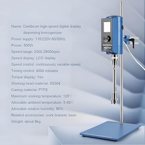 High-Speed Homogenizer 500W Digital Mixer, Shear Emulsification Machine 2000-28000RPM for Efficient Mixing & Dispersion in Paints, Cosmetics & More - Lab Equipment
