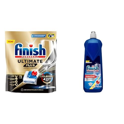 Finish Ultimate Plus 75 Kapsül Bulaşık Makinesi Deterjanı Tableti (1 x 75 Kapsül) ve Finish Bulaşık Makinesi Parlatıcı & Kurutucu Limonlu (1 x 800 ml)