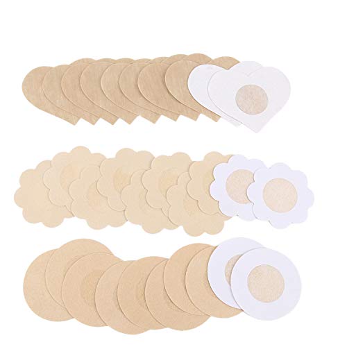 Goldenlight 30 Paire Cache Tétons Invisible Adhésifs Jetable Stickers Nippleless Cover Sexy (Rond+Fleur+Coeur)