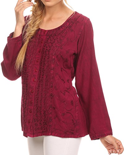 Image of Sakkas Fedella Deep Scoop Neck Long Sleeve Blouse Top with Adjustable Back Straps
