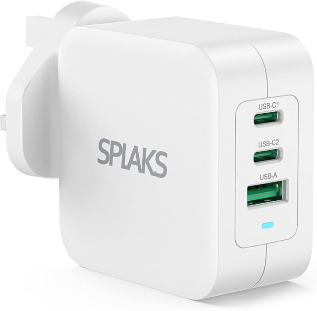 USB C Charger Plug, SPLAKS 100W 3-Port PD Type C Wall Plug Multiple GaN Fast Power Adapter for MacBook Pro/Air, Dell XPS, iPad Mini/Pro, iPhone, Galaxy and more-White