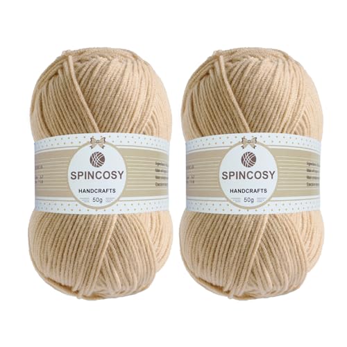 Image of 2 Pcs Crochet Yarn, Feels Soft 280 Yards Assorted Colors 4ply Acrylic Yarn,Yarn for Crochet & Hand Knitting (Khaki)