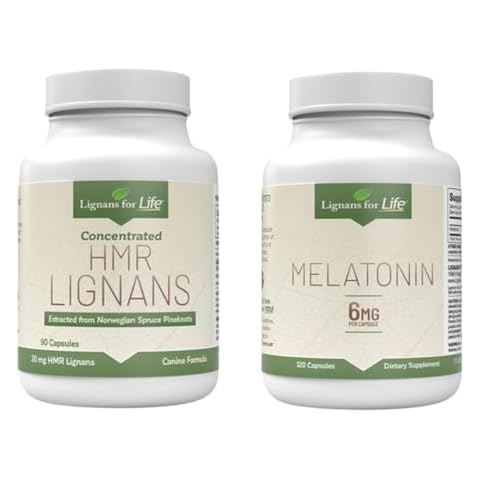Lignans for Life Care Set Bundle - Natural Multivitamin HMR Lignans for Dogs 20mg, 90 Capsules and Melatonin for Medium Breed Dogs 6mg, 120 Capsules, Vitamins for Overall Health Cover