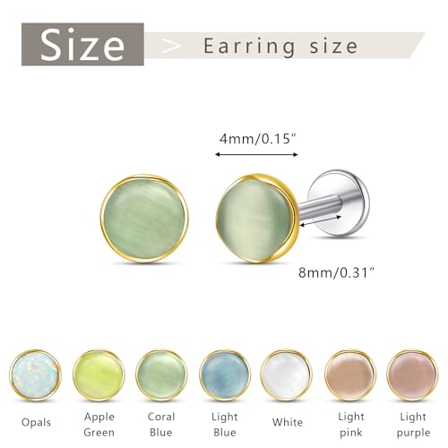 Limerencia Hypoallergenic Earrings for Sensitive Ears - G23 Titanium Round Cat's Eye Flat Back Stud Earrings, Cartilage Stone Pierced Earrings for Women Men Gift4