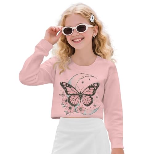 Crop Tops for Girls Long Sleeve Shirts Crewneck Pullover Sweatshirts Kids Everyday Activewear 5-14 Years