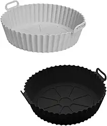 Kit com 2 Peças de Forma Redonda em Silicone para Air Fryer – Reutilizável Resistente ao Calor Livre de BPA – Cores Sortidas