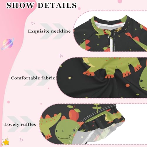Dinosaur Fruit Girls Long Sleeve Swimsuits One Piece Zipper Bathing Suit UPF 50+ Rashguard Swimwear4