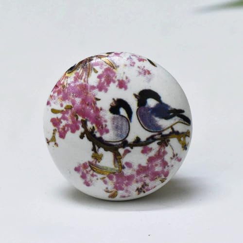 ARTISNO Printed Ceramic Knobs - Set of 10 Bird Print Ceramic Knobs for Kitchen Cabinet Drawer | Decorative Cupboard Door & Wardrobe Drawer Pulls Furniture Hardware Handle (1.5-inch Diameter) (Pink)