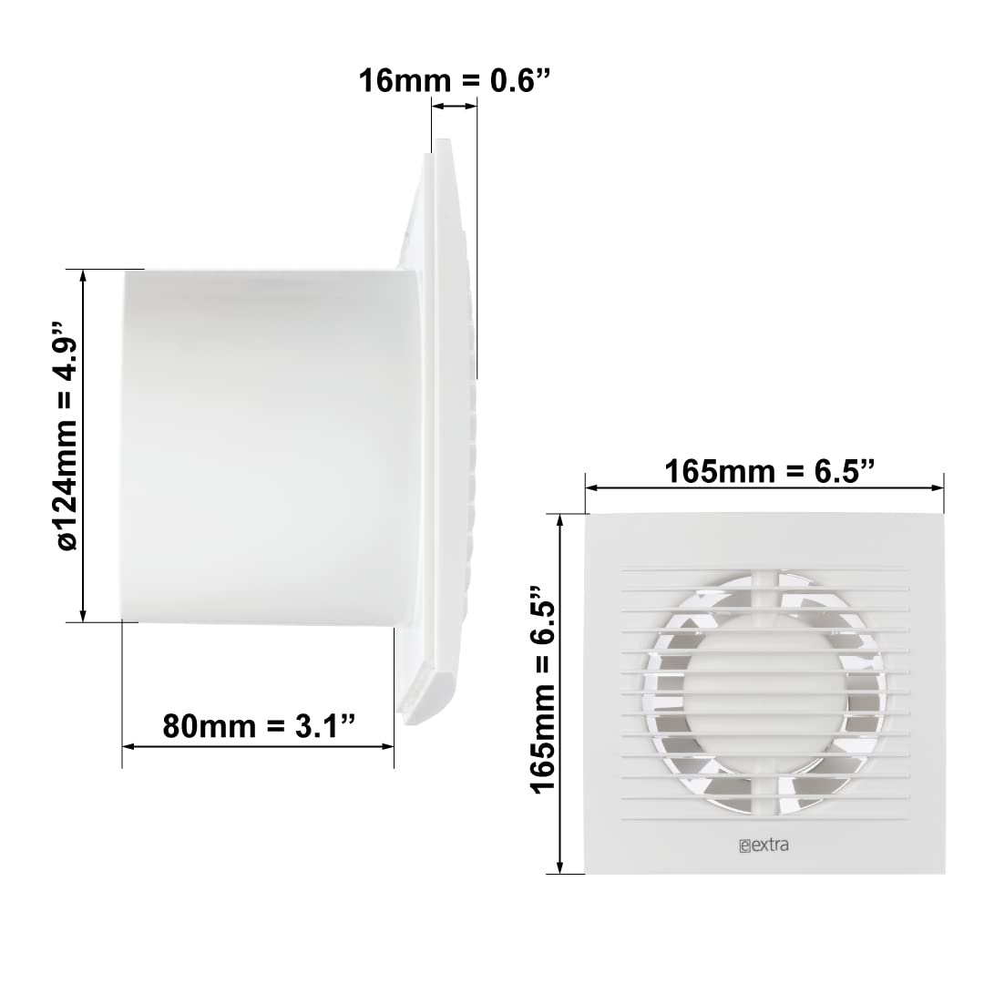 EUROPLAST Ø 125mm Extractor de Baño con Temporizador - Extractor de Aire Silencioso Blanco - Ventilador de Pared para Cocina, Garaje, WC