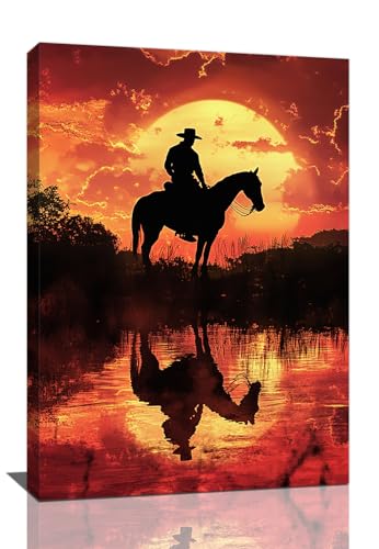 Trulave Western Cowboy Wall Art Southwest Cowboy Canvas Picture Decor 24x16