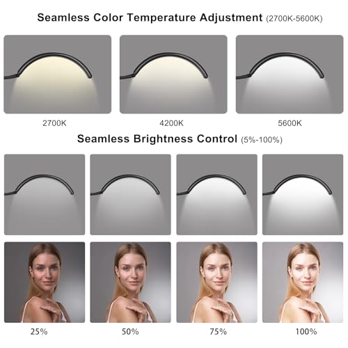 Image of Half Moon LED Floor Light - Professional Shadow-Free, Dimmable Lamp | for Lash Techs, Estheticians & Tattoo Artists | Eyelash Extensions, Nail Art, Home & Office (Charcoal Black)