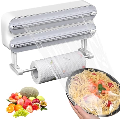 aichilra Dérouleur Film Alimentaire 3 en 1 Magnétique, Distributeur Papier Aluminium et Film avec Porte-Sopalin, Distributeur Film Alimentaire Mural sans...