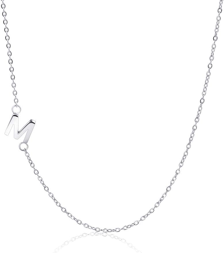 BOCHOI Sideways Initial Necklace Small Minimalist Side Letter Pendant Chain Necklace for Women Girls Stainless Steel Alphabet Jewelry Gift for Mother Girlfriend Wife Friends Birthday
