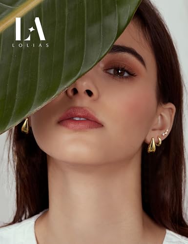 LOLIAS Hypoallergenic Gold Hoop Earring Stacks for Women - 14K Gold Plated Huggie Stud Hoop Earrings Small Stainless Steel Cartilage Earring Sets for Multiple Piercing Lightweight 9Pairs3