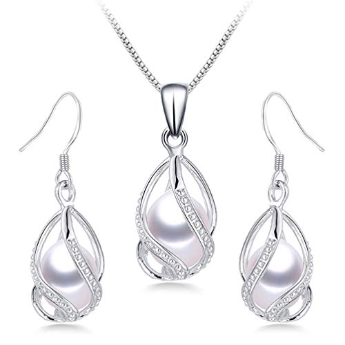 100% Natural Freshwater Pearl Jewelry Sets For Women Fashion 925 Sterling Silver Earrings&Pendant Wedding Jewelry White