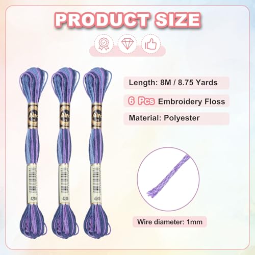 Image of PATIKIL 6 Skeins Embroidery Floss, Polyester Embroidery Threads Bracelets String for Cross-Stitch Hand Embroidery, Dark Purple