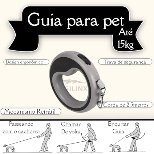 Guia Retrátil Redonda Para Pet Cães Gatos, 2.5 Metros Com Trava De Segurança Para Cachorro Guia De P