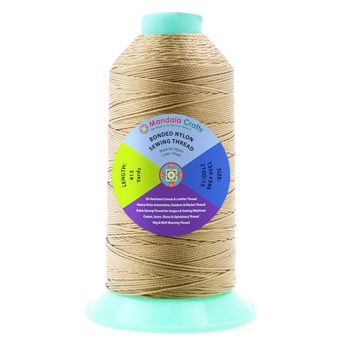 Mandala Crafts Size 346 210D T350 Khaki Bonded Nylon Thread, 415 YDs