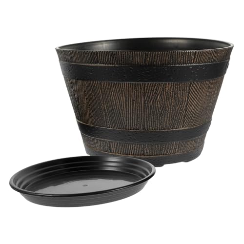 TOYANDONA Maceta Vintage de Simulación Tipo Cubo de Madera para Plantas Contenedor Resistente y Compacto para Exterior Color Gris Oscuro con Fondo Plano Estable para Escritorio o Jardín