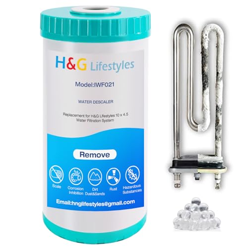 H&amp;G Lifestyles 10" x 4.5 Water Descaler, Anti Scale Phosphate Filter | Saltless Water Softener,Replacement Cartridge, Compatible with 84637, WPX5BB97P, PC10, 355214-45, 355215-45, WP10BB97P