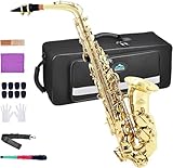 EASTROCK Alto Saxophone Gold E Flat Sax Full Kit for Students Beginner with Carrying Case,Mouthpiece,Mouthpiece Cushion Pads,Cleaning Cloth&Cleaning Rod,White Gloves,Neck Strap