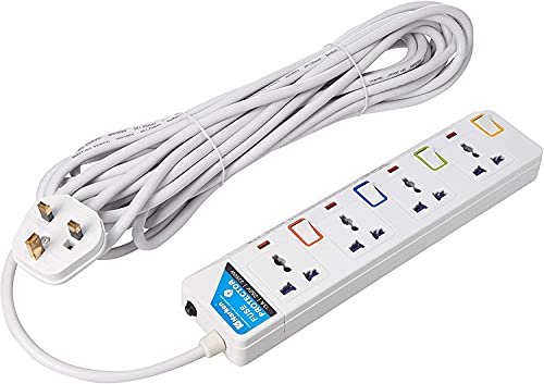 Narken E-Series Electric Universal Extension Cord 4 Socket 10 Meter Power Strip wire 13A Fuse surge With Separate Single Switch and Indicate light Max 13A 3250W AC 250V