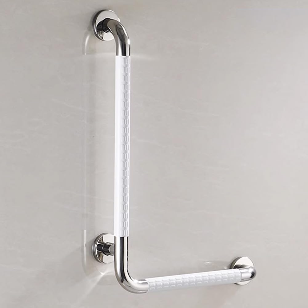 Barras de Apoyo para el Baño,Barra de Apoyo de Seguridad para Forma de L de Acero Inoxidable,Capacidad de Carga 300 Kg,Superficie Antideslizante,para Personas Mayores y(Size:70x50cm,Color:White-right)