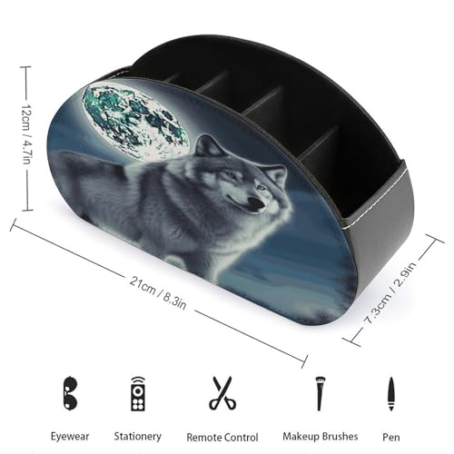 Support de télécommande Wolf Under Moon en cuir synthétique à 5 compartiments