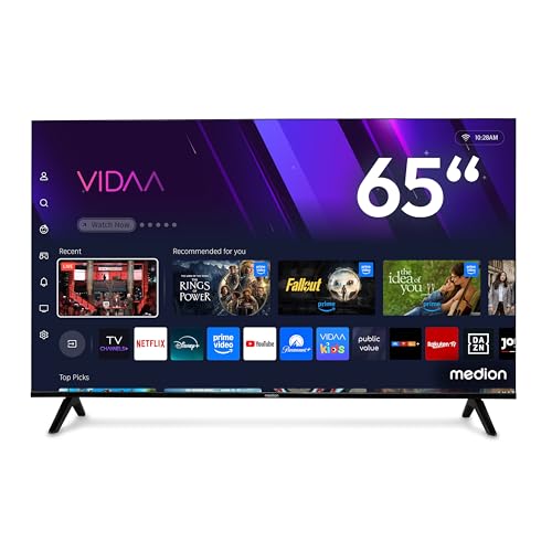 MEDION 163,9 cm (65 Zoll) QLED Fernseher (Smart-TV, Dolby Vision HDR, Prime Video, Disney+, DAZN, Paramount+, Dolby Atmos, VIDAA Store, HbbTV, PVR, Bluetooth, MD 865601)
