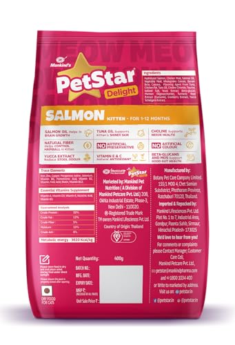 Image of Mankind PetStar Kitten Cat Food - Salmon Flavour (400g) | Complete & Balanced Nutrition for Healthy Growth, Urinary, Immune & Digestive Support