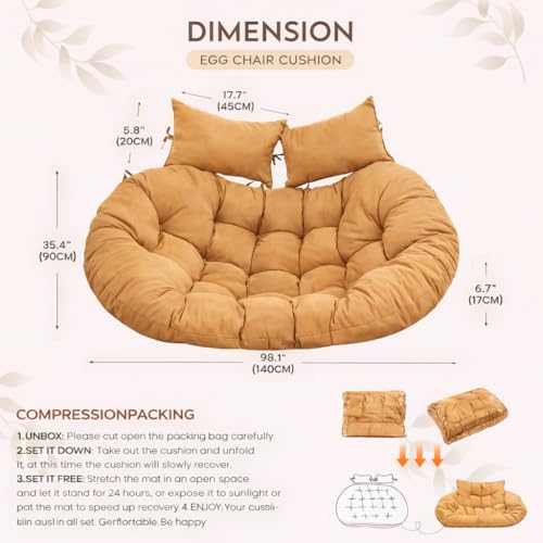 Image of Patio Double Chair Cushion Replacement 55x35in Thickened Memory Foam Large Double Egg Swing Chair Cushions Outdoor Hnaging Basket Egg Chair Cushion 55x35in (Cushion Only) R-11