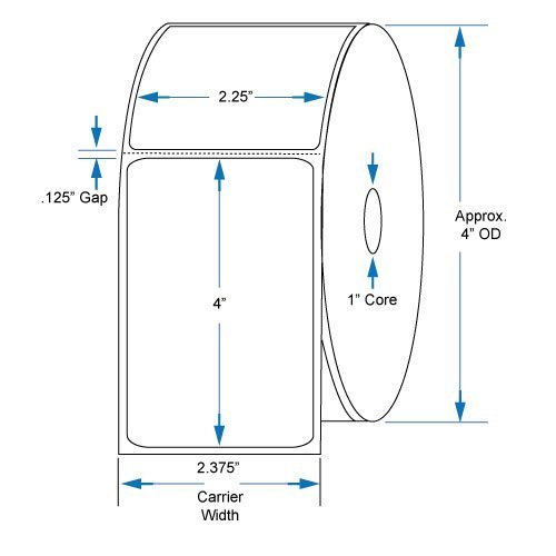 800522-405 Compatible KENCO® Brand 2.25 inch x 4 inch with perf Direct Thermal Labels to fit Eltron or Zebra Printers. 1 in. Core, 380 Labels Per Roll, 12 Rolls Per Case