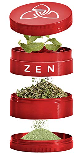 ZEN - Macinaspezie professionale, 4 pezzi, con colino e coperchio magnetico + raschietto, Ø 49 mm (rosso)