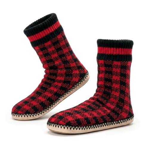 Image of Cozylook Mens Slippers Soft Sole Non Slip Fleece Lined Slipper Socks | High shaft knit upper, warm sherpa interior, cushioned underfoot comfort, grippy bottom for winter home, dorm and travel
