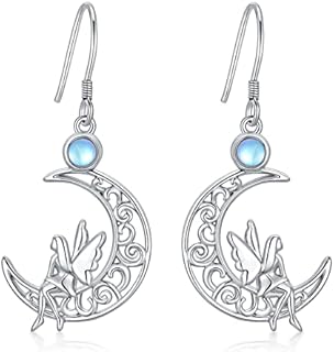 VENACOLY Moonstone Earrings Sterling Silver Celtic Fairy/Dragonfly/Tree Of Life/Heart Dangle Drop Earrings Jewellery Birthday Gifts for Girl Mother Women