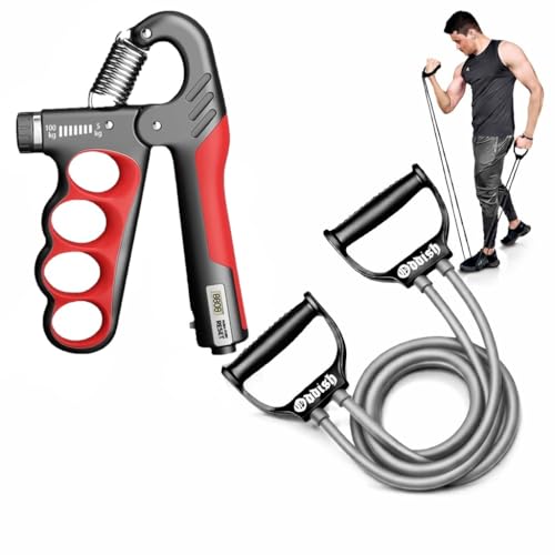 ODDISH way to fitness Hand Grip Strengthener with Resistance Tube, Adjustable 5-100 KG, Home Gym Workout Combo (Counter Adjustable- 5-100 Kg)