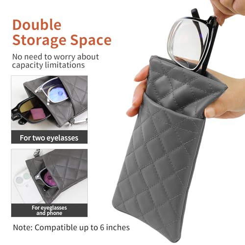 Image of Double Eyeglass Case Soft Dual Glasses Case for Women Men Travel Squeeze Top Sunglasses Cases Eyeglasses Pouch