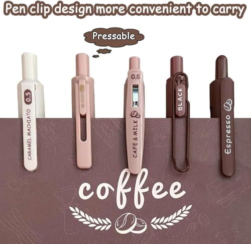 Image of Shuttle Art Coffee Theme Ball Pen Set of 5 | Black Ink 0.5mm Fine Tip Smooth Writing Pens | Soft Grip Cute Aesthetic Pens for School Students Office College Journaling Notes Exams Daily Use & Gift