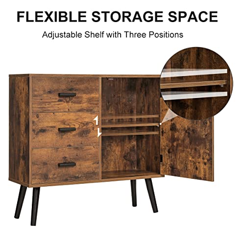 Iwell Set Of 2 Storage Cabinet With Door & 3 Drawers, Mid Century Cabinet With Adjustable Shelf, Storage Cabinet For Living Room, Bedroom, Home Office, Rustic Brown #TOP4