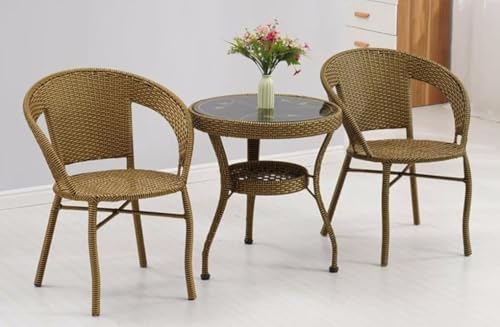 Image of PRATHAM India 2+1 Outdoor Indoor Patio Furniture Sets Rattan Wicker Chair Patio Set Bistro Set Conversation Set Balcony Outdoor Garden Furniture Chair and Tripod Table (Golden Color)