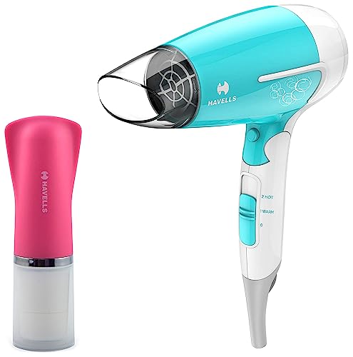Image of Havells HD3151 1200 Watts Foldable Hair Dryer; 3 Heat (Hot /Cool /Warm) (Turquoise) & Havells FD5000 Lady Facial Hair Remover with Rotary Blades for Clean and Smooth Touch (Pink)
