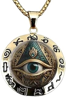 MySouqEg - Store (1 pcs) Elegant Egyptian Eye Pendant Necklace with Golden-Tone Alloy Chain - Intricate Hieroglyphic Design, Perfect for Halloween, Christmas, and Birthdays