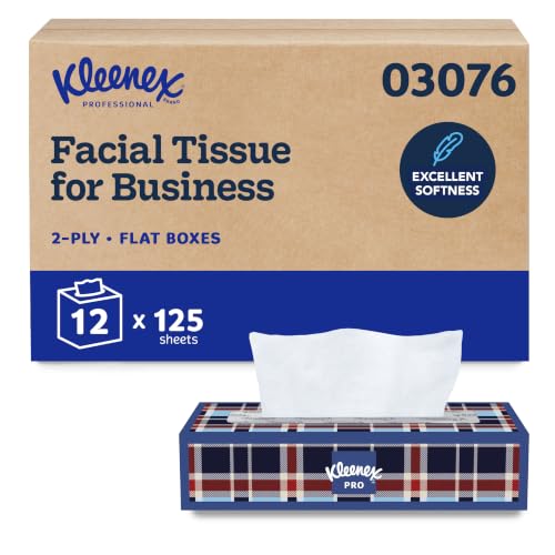 Kleenex Professional Facial Tissue, Bulk, 12 Boxes x 125 Tissues (03076) | Flat Tissue Boxes, 2-Ply, Soft & Strong, Convenience Case, Premium Tier