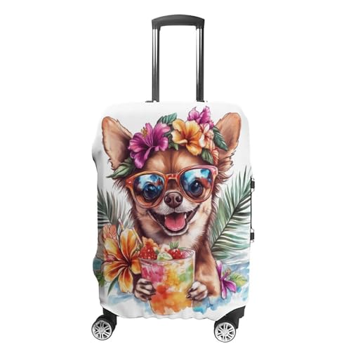 Dog Drinking Drink Flower Palm Leaves Luggage Cover Travel Suitcase Cover Luggage Protector 22-24 Inch