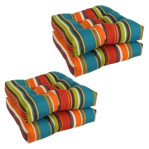 UV Fade Resistant & Weather Proof Outdoor Patio Chair Cushions Set of 4 in Square Shape | Red & Blue Color Reversible & Tufted Dining/rocking Chair Cushion 19'' W X 19'' D X 5''